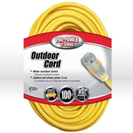 SOUTHWIRE Lighted Extension Cord, 12/3 Sjtw, L 100', Amps 15, Voltage 125V, Yellow 02589SW-0002